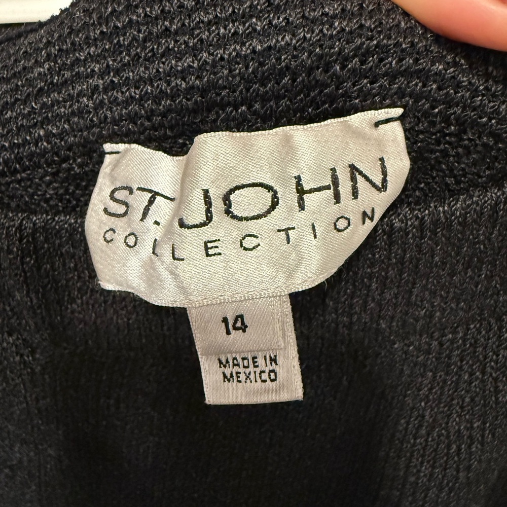 St. John Collection Santana Knit Jacket Pants wide leg Set Black Wool Blend - Picture 11 of 16